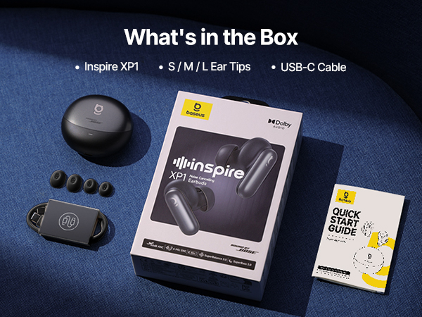 Text reads 'What's in the Box'. Product unboxing sequence showing various electronic components and accessories against dark background.