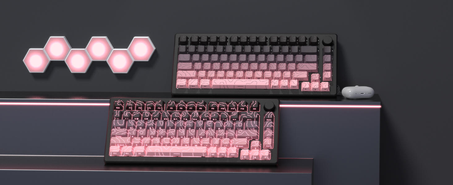 PBT keycaps,Topographic keycaps 60 75 Percent,Lines Backlit,Shine Through,Side Print,Cherry Profile