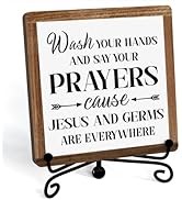 Funny Bathroom Sign - Wash Your Hands and Say Your Prayers Wooden Plaque With Stand, Rustic Restr...
