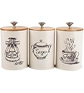 YOUEON Canister Sets for Kitchen Counter, Metal Vintage Kitchen Canisters Set of 3, Coffee Sugar ...
