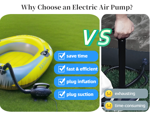 electric air pump much more efficient than traditional manual air pumps and saves a lot of time