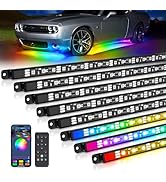 MICTUNING N8 Car Underglow Light Bar Kit, Chasing Color RGB+IC LED, Aluminum Exterior Underbody M...