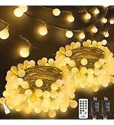 2-Pack Connectable Globe String Lights | Total 86FT 200LED Warm White Christmas String Lights Plu...