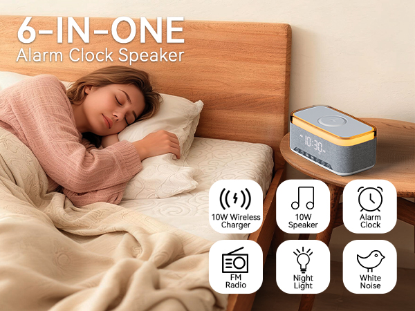Wireless Charging Alarm Clock Speaker