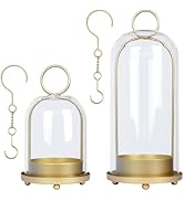 Fohil 5" &amp; 4" Hurricane Glass Candle Holders, Set of 2 Metal Candle Holder with Handmade Sturdy G...