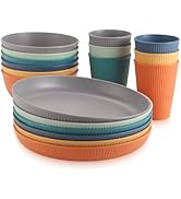 Anbte Plastic Plates and Bowls Sets, 18pcs Unbreakable Camping Dinner Set for 6 with Storage Bag,...
