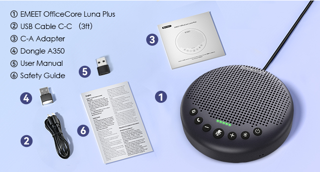 What&amp;#39;s in the box for EMEET Luna Plus computer speakers with microphone