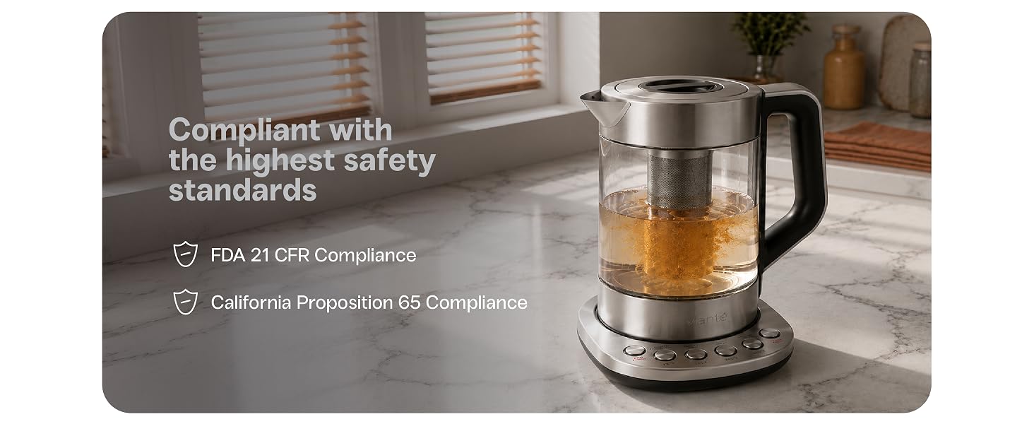 Premium electric tea maker made with food-safe borosilicate glass and stainless steel