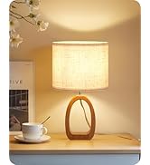 GOEBLESON Small Table Lamp, 14.2" Cute Little Desk Lamp, Wood Bedside Lamp with Linen Lampshade, ...