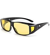 FEISEDY Men Women Night Driving Glasses Fit over Glasses Anti-Glare Polarized Wrap Yellow Sunglas...