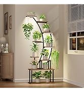 BACEKOLL Plant Stand Indoor with Grow Lights, 63" Tall Indoor Plant Shelf, 9 Tiered Corner Plant ...
