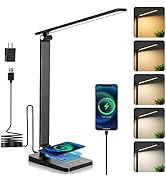 Desk Lamp with Wireless Charger, Touch Control Wireless Charging Lamp, LED Desk Lamp with USB Cha...