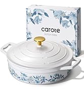 CAROTE 3.5QT Shallow Dutch Oven, Enameled Flora Cast Iron Braiser Pan Casserole Skillets with Lid...