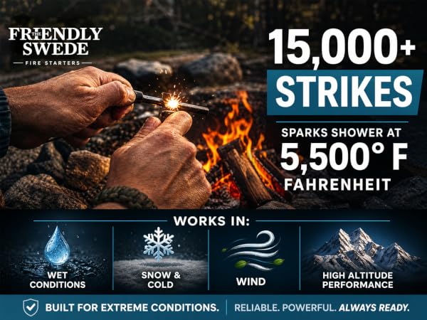 15,000+ strikes: light thousands of fires from a single rod that never runs dry and never rusts