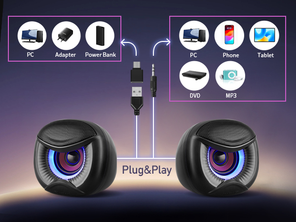 Computer speakers compatible with smartphones, tablets and other mainstream devices