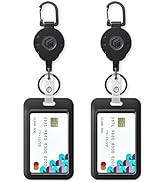 Uniclife 2 Pack Sliding Badge Holder Vertical Plastic Case with Retractable Keychain Badge Reel f...