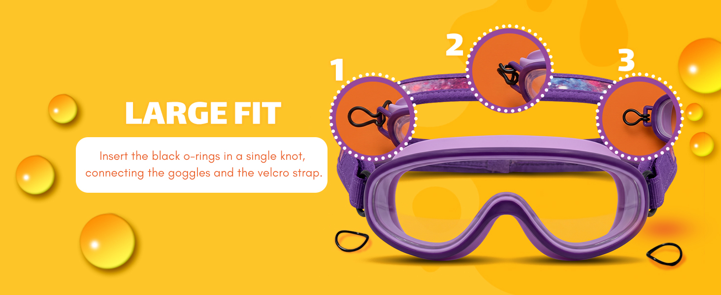 Daniel&amp;#39;s Tiger swim goggle strap adjusted for a large fit for kids ages 8 to 10