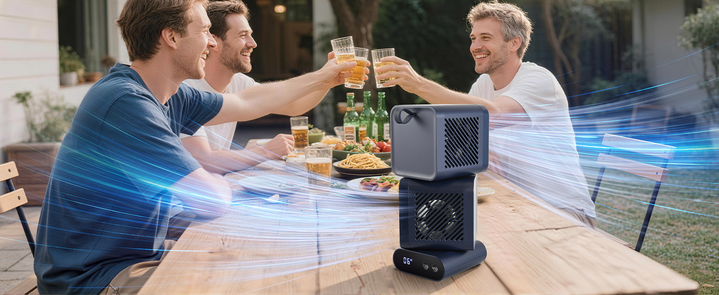 Nauttxon Dual-Head Desk Fan - Rechargeable Desktop Fan for Bedroom Office Home Desk Outdoor