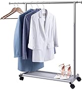 MISSLO Short Clothing Racks for Hanging Clothes with Bottom Shelves and Wheels Heavy Duty Rolling...