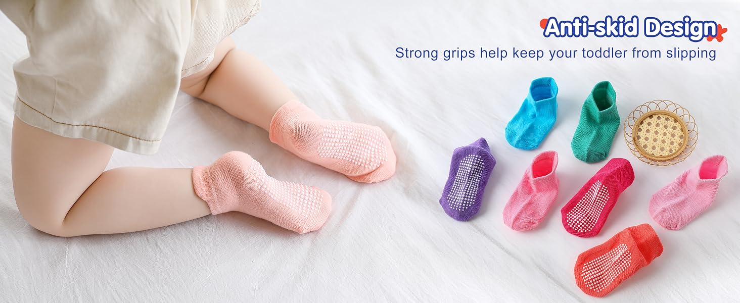 non-slip grips machine washable reinforced toes breathable skin-friendly sensitive skin