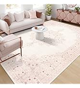 LIVEBOX 9x12 Washable Area Rug for Living Room, Non Slip Boho Pink Rug for Bedroom,Non-Shedding F...