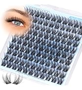 PHKERATA 12mm Wispy Lash Clusters Natural Cluster Eyelash Extensions DIY Individual Lashes C Curv...
