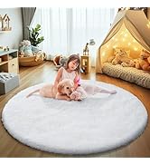 yulidayang White Fluffy Round Area Rugs for Bedroom,4'X4'Shag Circle Area Rugs for Girls Room,Non...