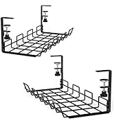 No Drill Under Desk Cable Management Tray, 2 Pack 15.7" Cable Management Clamp to Desk Cable Rack...