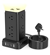 Power Strip Tower with Night Light, PD 20W Surge Protector Power Strip with 4 USB Ports(2A+2C), 6...