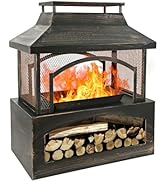 Outdoor Wood Burning Fireplace, Large Outdoor Log Burner Fire Pit with Log Grate and Poker, 37" x...