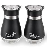 Salt and Pepper Shakers, Stainless Steel and Glass Bottle, Set of 2, Black