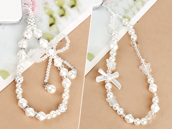 Draupnir Phone Charms Strap, Butterfly Bow Knot Beaded Phone Bracelet Strap