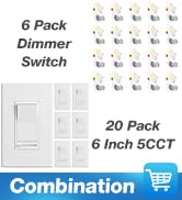 Amico 6 Pack Dimmer Light Switch &amp; Amico 20 Pack 6 Inch 5CCT Ultra-Thin LED Recessed Ceiling Ligh...
