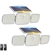 Peasur 2 Pack Solar Motion Lights Outdoor with Remote Control, Solar Security Light with 3 Modes,...