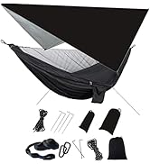 Camping Hammock with Rain Fly Tarp Mosquito Net Heavy Duty Tree Straps Portable Double Parachute ...