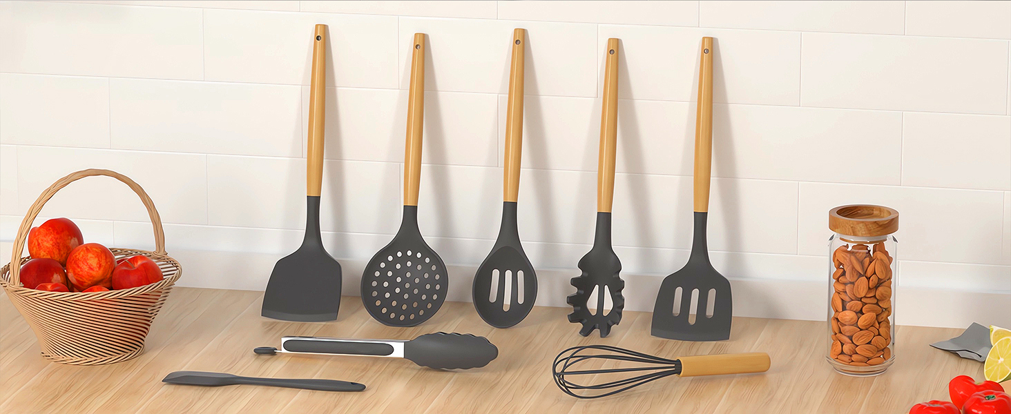 grey cooking utensils