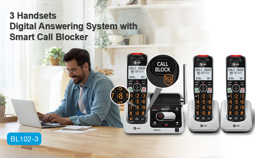 BL102-3, AT&amp;amp;T, Cordless Phone, Digital Answering System, Smart Call Blocker
