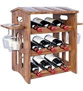  9 Bottles Freestanding Countertop Wine Rack Solid Wood House Tabletop Wine Rack with Win...