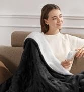 Binvesh Heated Throw Electric Throw 50"x60" Fluffy Flannel &amp; Sherpa with 5 Heating Levels &amp; 4H Au...