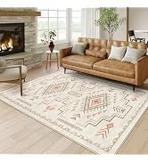 STARUIA Moroccan Washable Area Rug 5x7, Beige Western and Aztec Tribal Boys Neutral Rug for Livin...
