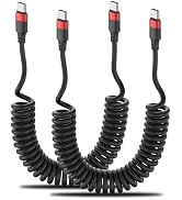 Coiled USB C to USB C Cable, 2 Pack 3FT USB C Charger Cord for Car, USBC to USBC Coiled Cable Fas...