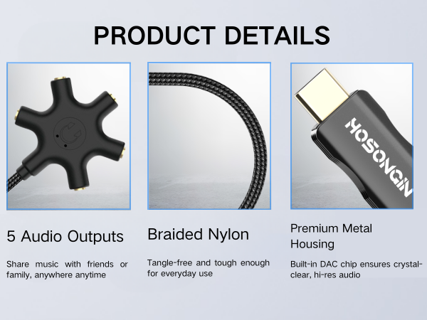 USB C Headphone Splitter (5-Way)