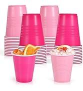 YINCL [50 Pcs] Pink Disposable Plastic Drinking Cups - 12 OZ Party Cups Bulk for Bachelorette, Tw...