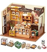 Rolife DIY Miniature Doll House Kit, Build Becka's Bakery Diorama House Building Set with LED Roo...