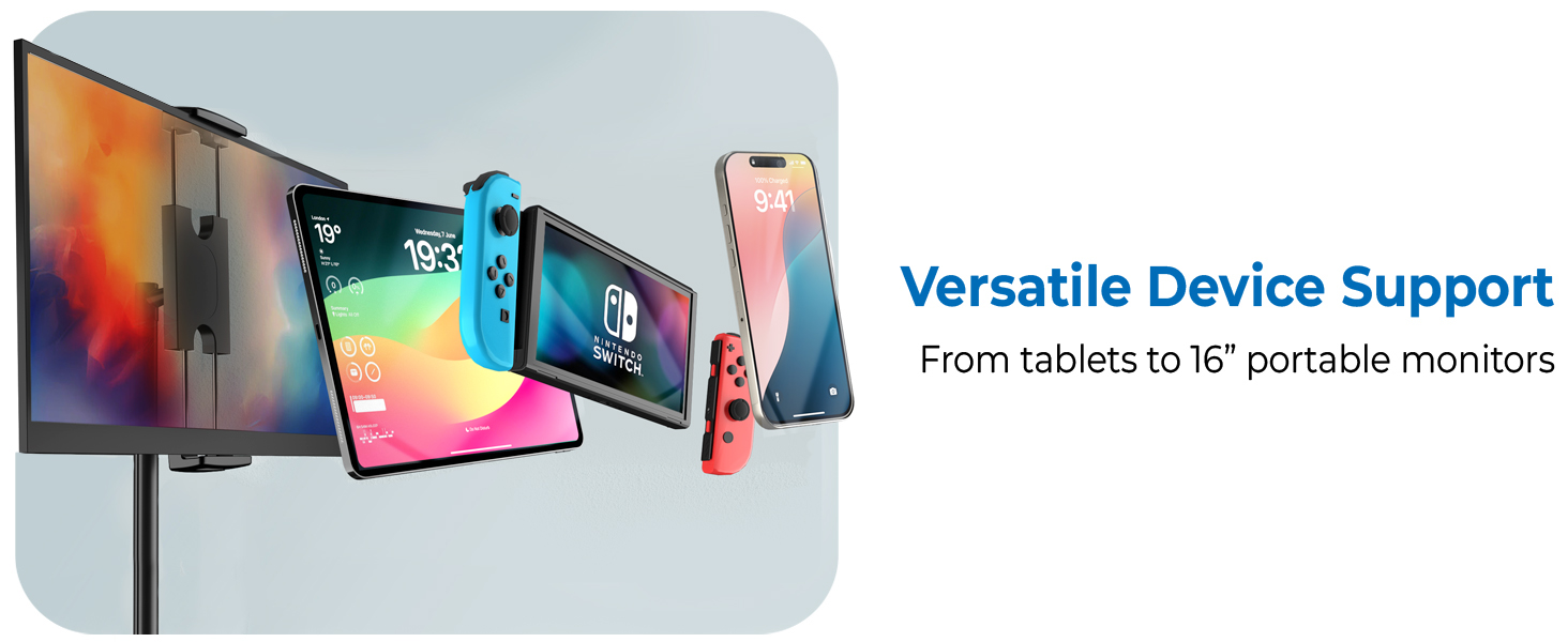 Versatile iPad holder for desk, compact iPad mini stand and soporte para tablet multi-use