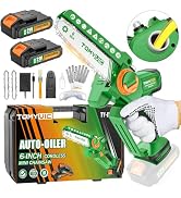 Mini Chainsaw 6-Inch Battery Powered - Cordless Electric Hand Chainsaw with Auto-Oiler System - 2...
