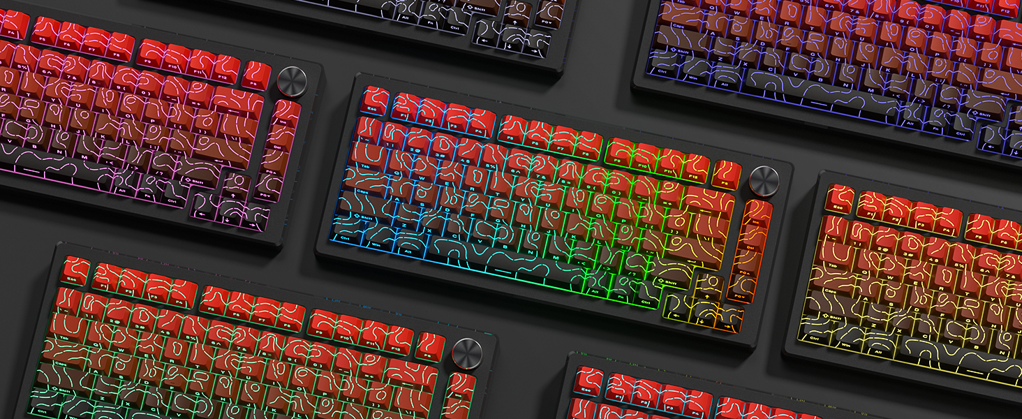 womier Red Black Topographic keycaps Line Backlit keycaps Shine Through Keyboard Keys Side Printed