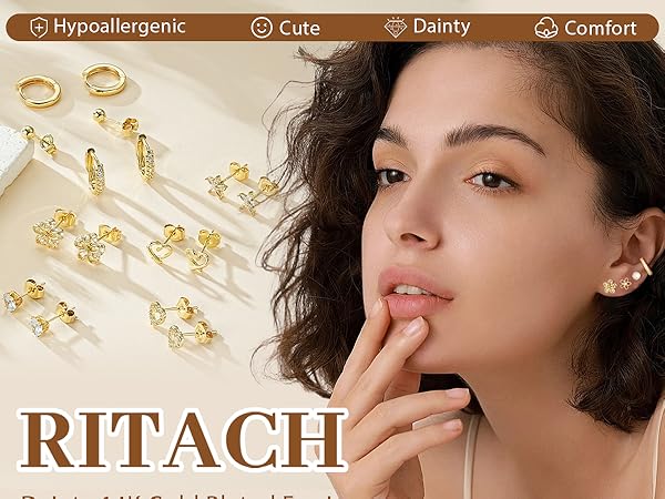 14k gold studs earrings for women small gold earrings gold hypoallergenic earrings earrings gold
