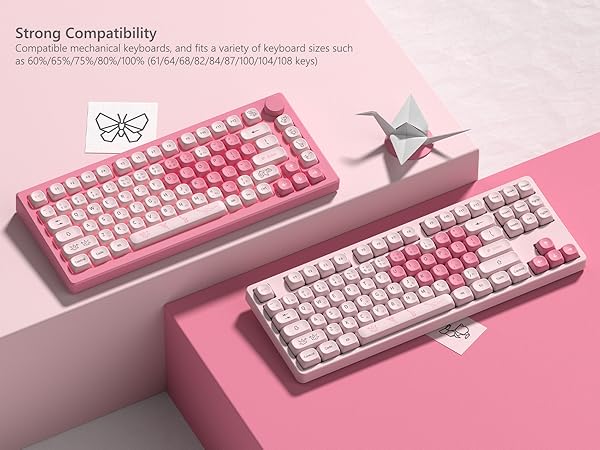Womier Pink Keyboard Keycaps 60 65 75 100 Percent, MOA Profile Cute Keycap PBT