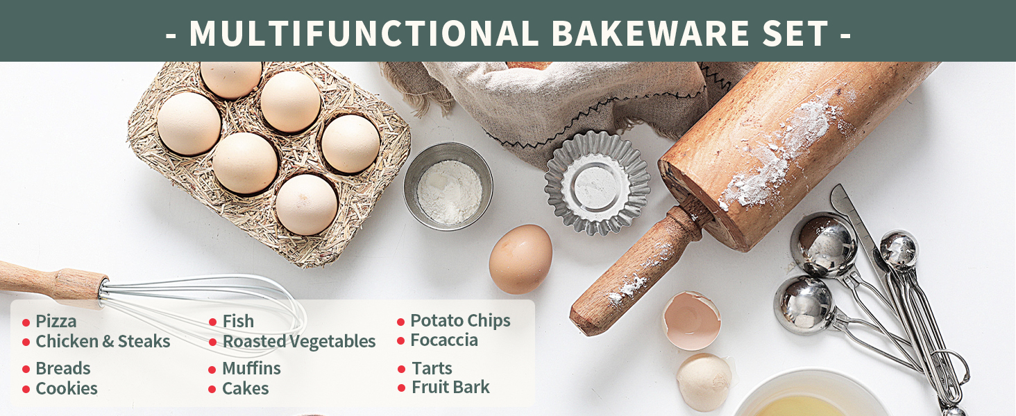 Multifunctional 19 pcs bakeware set-baking and browning pastries, cakes or roasting vegetables